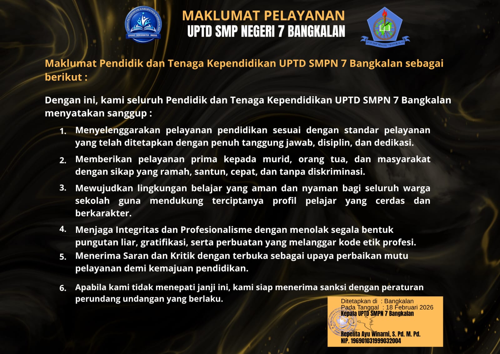 MAKLUMAT PELAYANAN UPTD SMP NEGERI 7 BANGKALAN